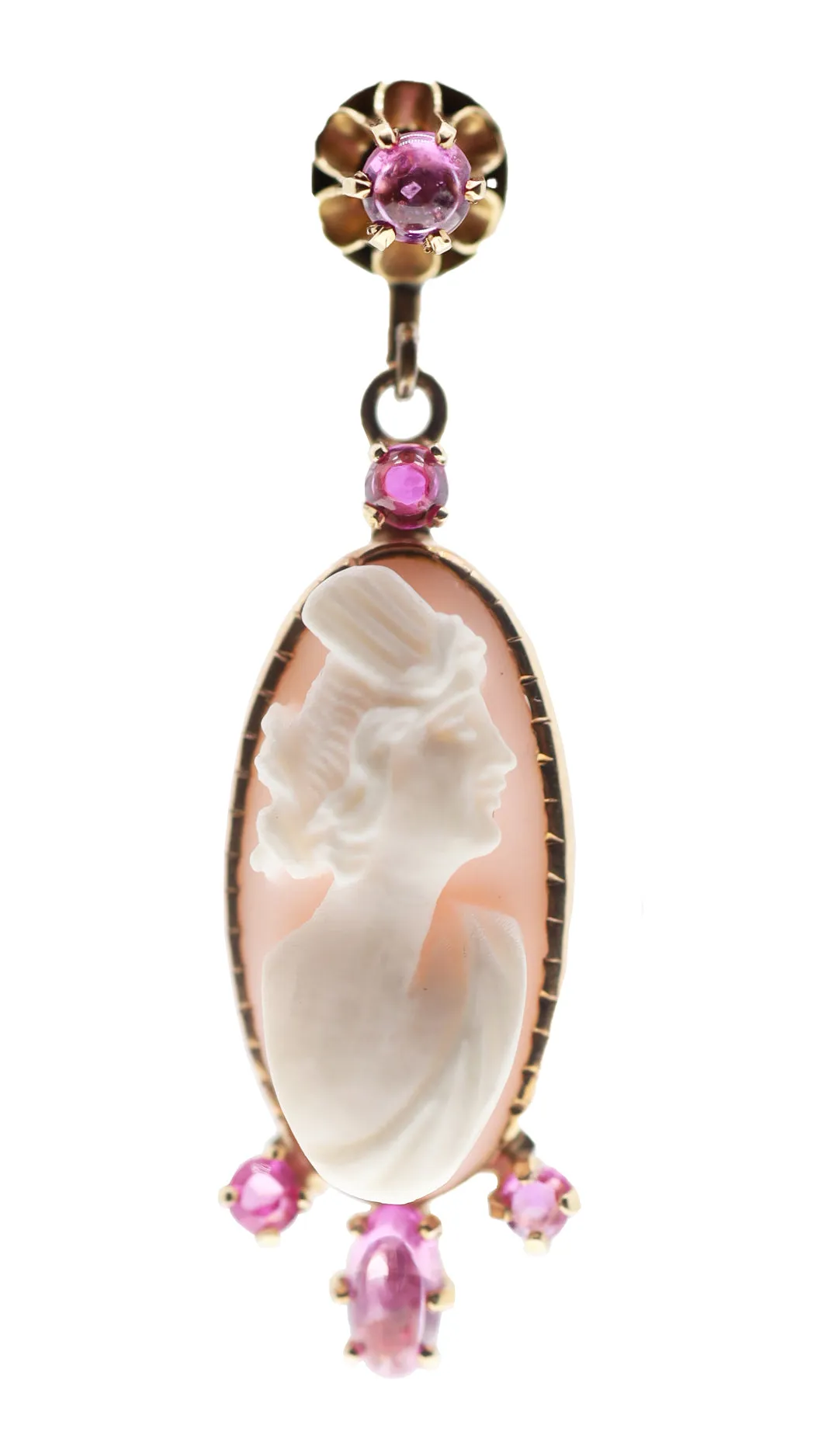 Vintage Pink Sapphire and Cameo Drop Earrings