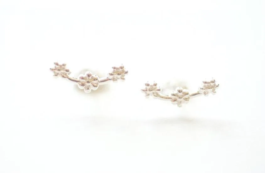Wholesale Sterling Silver Flower Ear Climber earrings, Flower Ear Crawler, Cuff Earrings, Ear Pins, Ear Wrap Earrings, Ear Sweep, Earrings