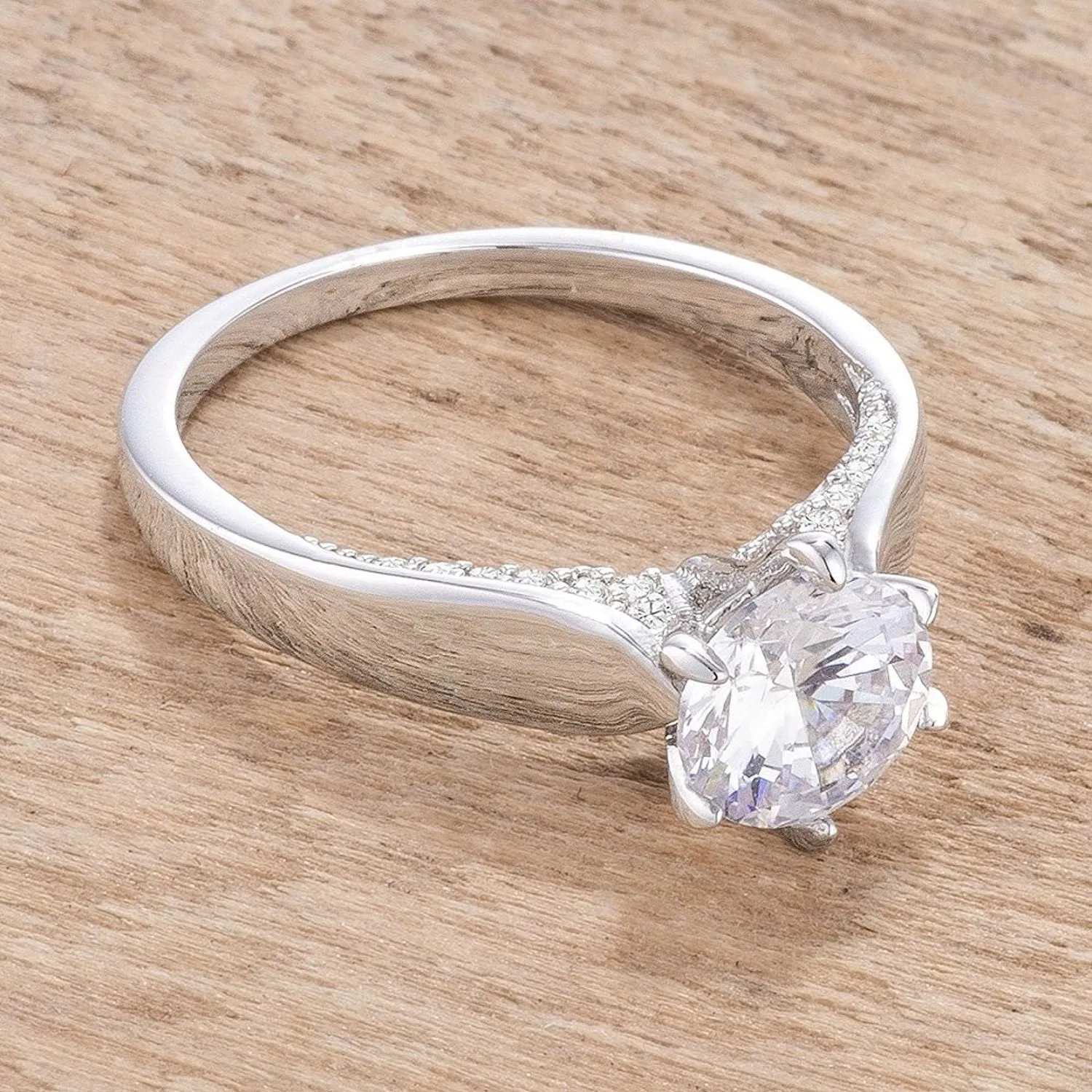 WildKlass 1.56Ct Contemporary Rhodium Plated CZ Solitaire Ring