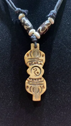 Yin Yang Dorje (Vajra) Adjustable Length Water Buffalo Bone Necklace