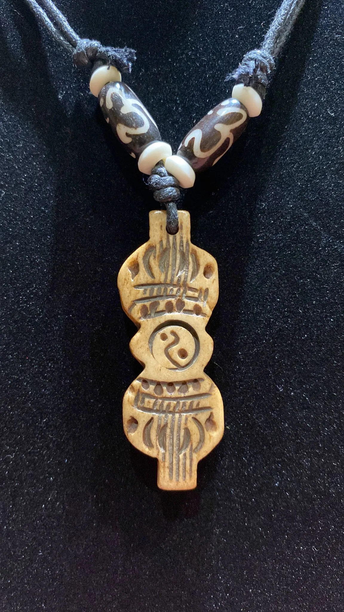 Yin Yang Dorje (Vajra) Adjustable Length Water Buffalo Bone Necklace
